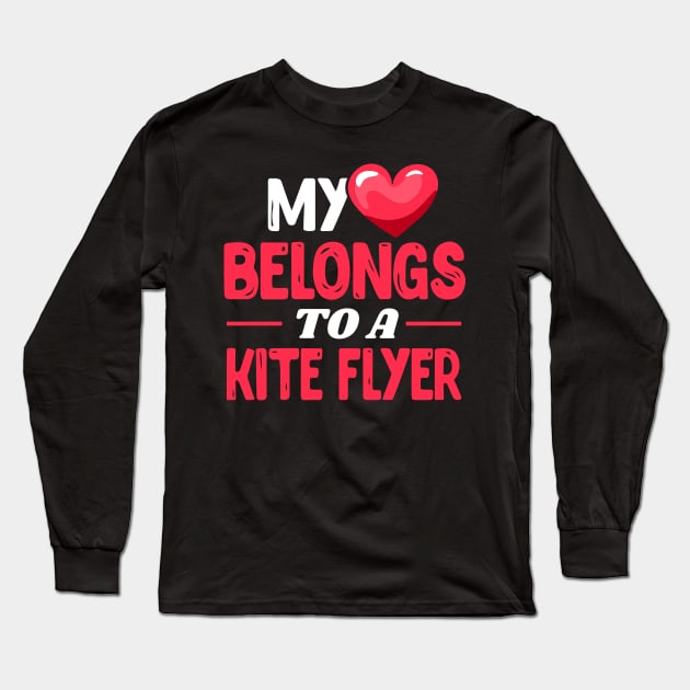 My heart belongs to a kite flyer - Cute Kite Surfing wife gift Long Sleeve T-Shirt by Shirtbubble